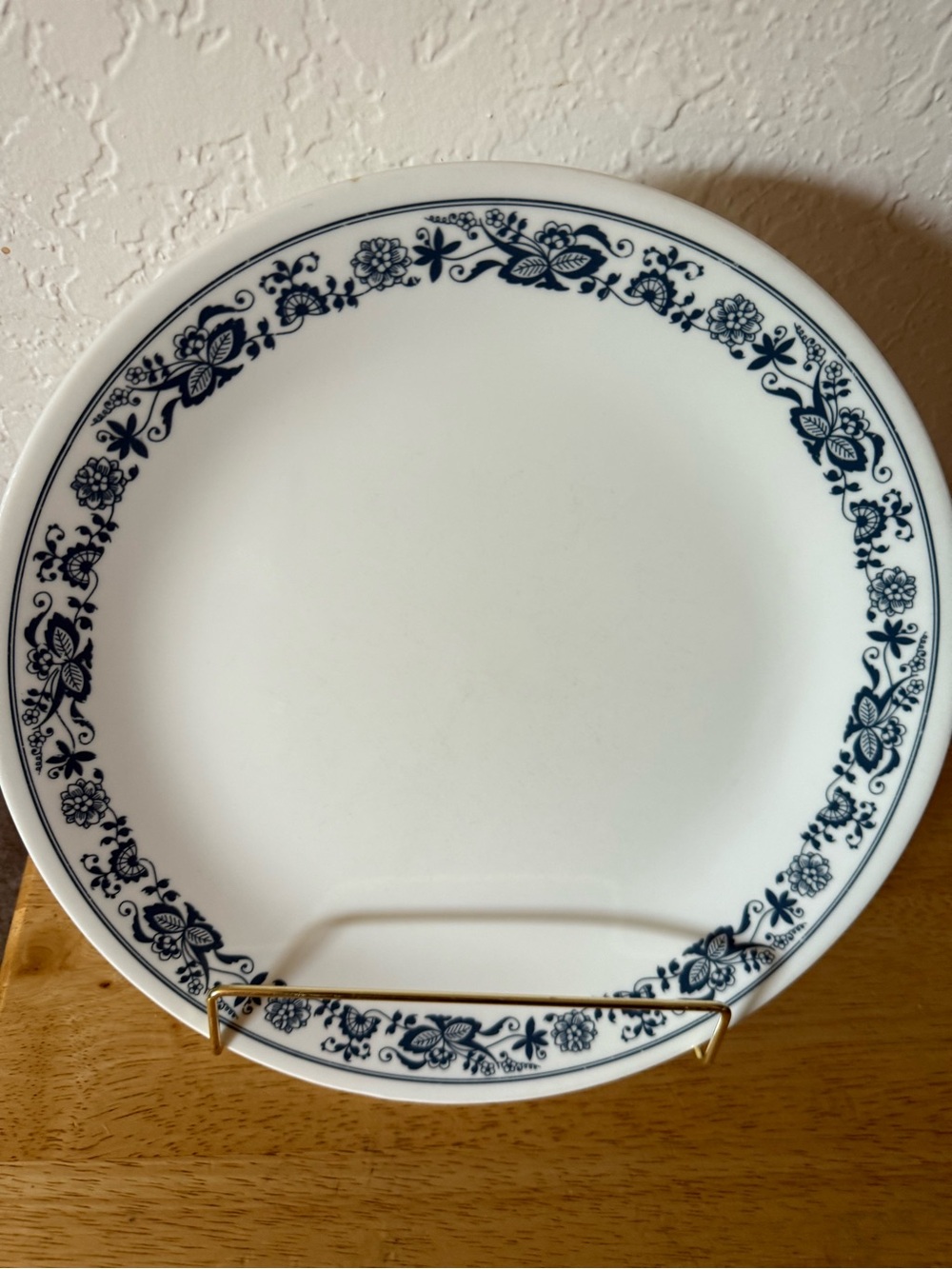 Corelle White Dinner Plate with Navy Floral Border